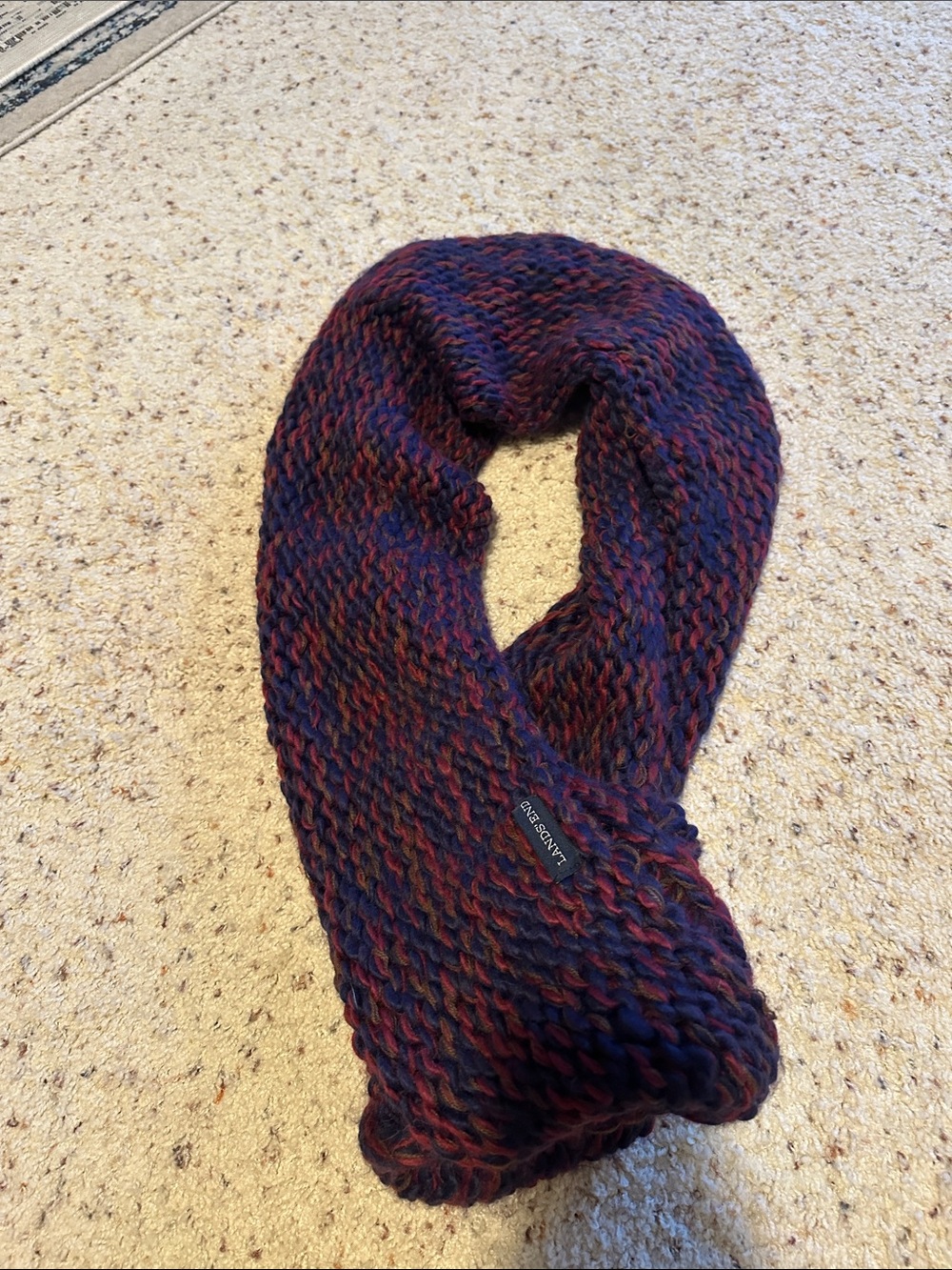Lands' End Two-Tone Knit Infinity Scarf in Navy and Burgundy